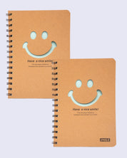 Notebook, Emoticon Print, Brown, Paper, Set of 2 - MARKET 99