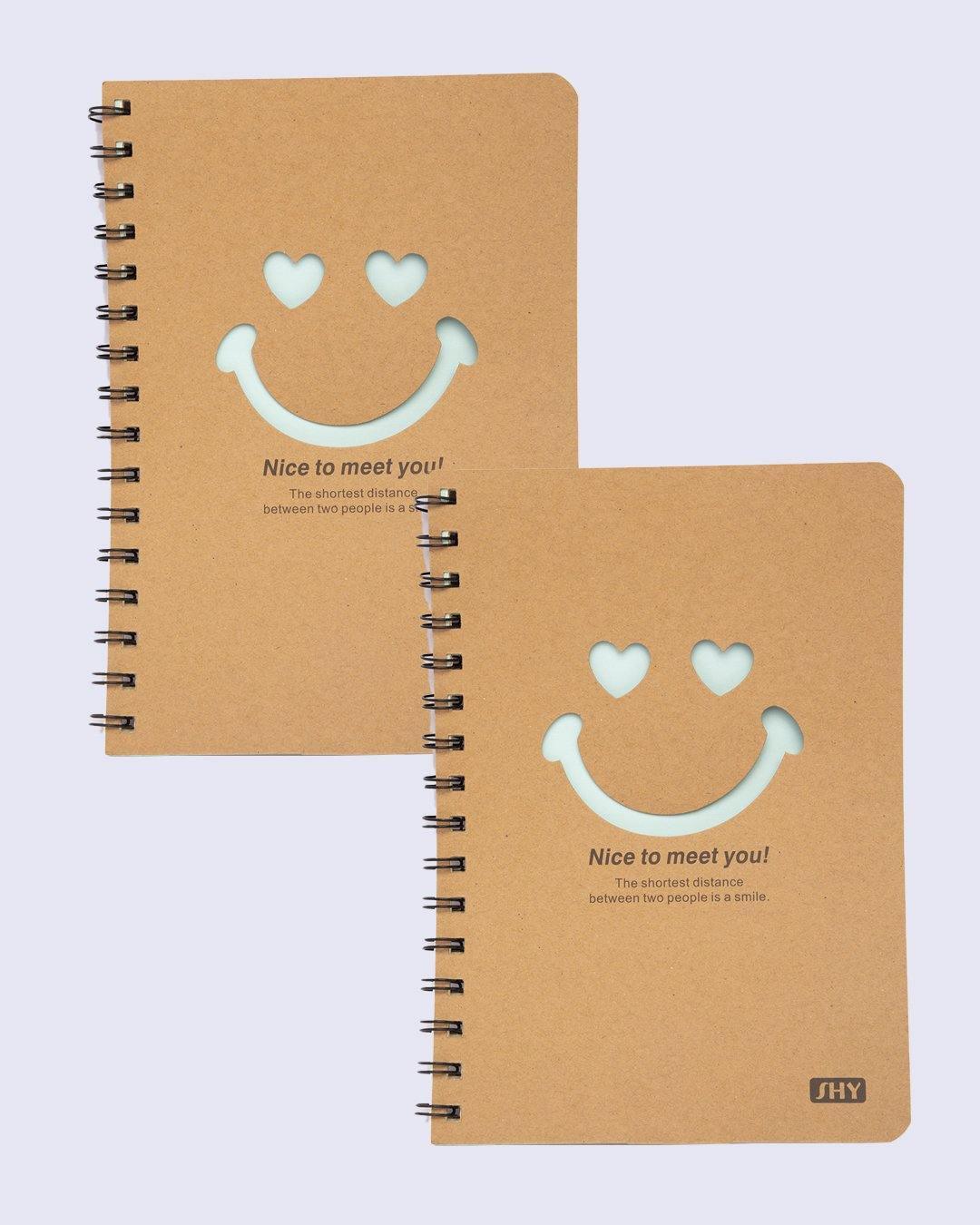 Notebook, Emoticon Print, Brown, Paper, Set of 2 - MARKET 99