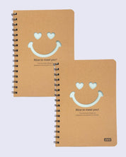 Notebook, Emoticon Print, Brown, Paper, Set of 2 - MARKET 99