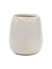 Off White Ceramic Bathroom Set Of 4 - Leafy Pattern, Bath Accessories - MARKET 99