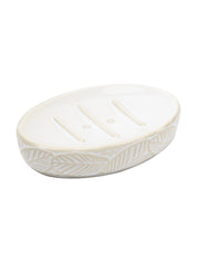 Off White Ceramic Bathroom Set Of 4 - Leafy Pattern, Bath Accessories - MARKET 99