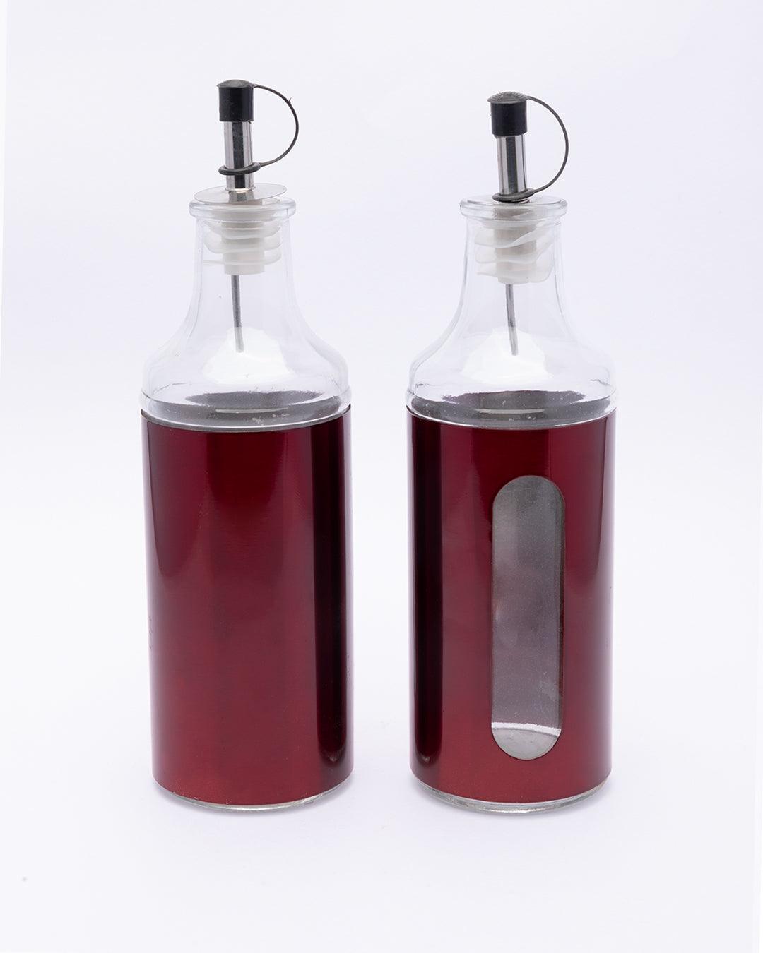 Oil Dispenser, Red, Glass, Set Of 2, 350 mL - MARKET 99