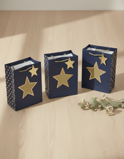 Paper, Gift Bag Pack Of 3, Printed Star, Glitter : Finish, Multicolor