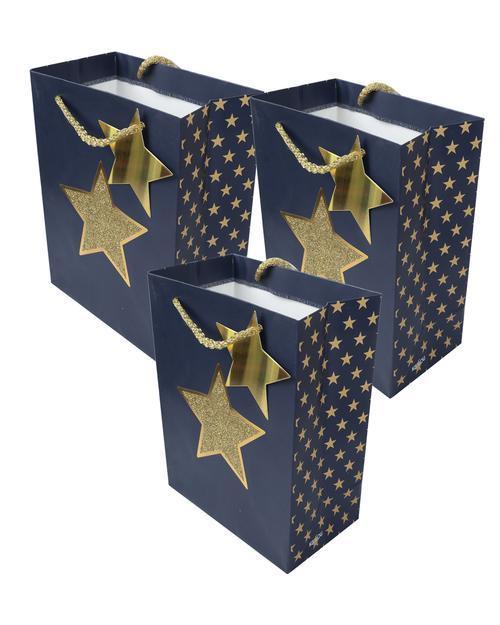 Paper, Gift Bag (Large) Pack Of 3, Printed Star, Glitter : Finish, Multicolor