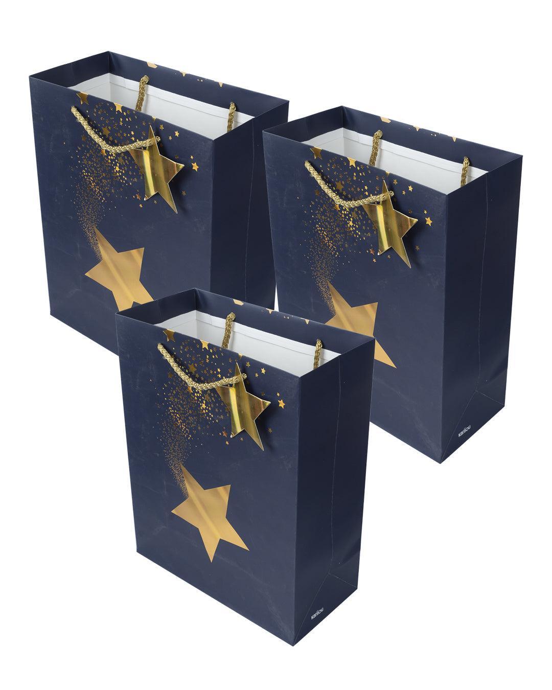 Paper, Gift Bag (Large) Pack Of 3, Printed Star, Glitter : Finish, Multicolor