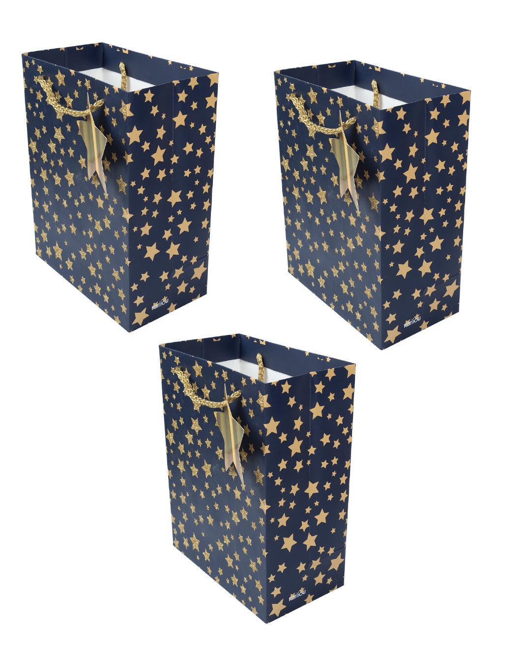 Paper, Gift Bag (Large) Pack Of 3, Printed Star, Glitter : Finish, Multicolor