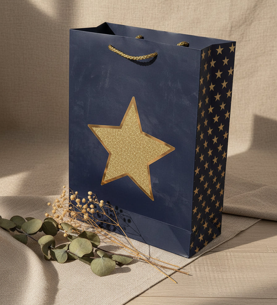 Paper, Gift Bag (Large) Pack Of 3, Printed Star, Glitter : Finish, Multicolor