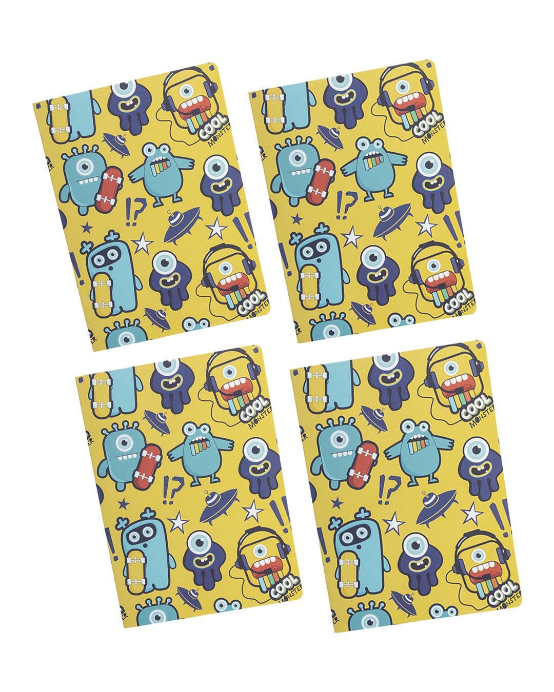 Paper, Note Book Pack Of 4 (Pages : 64  In Each Notebook) , Cartoon Print, Plain : Finish, Multicolor