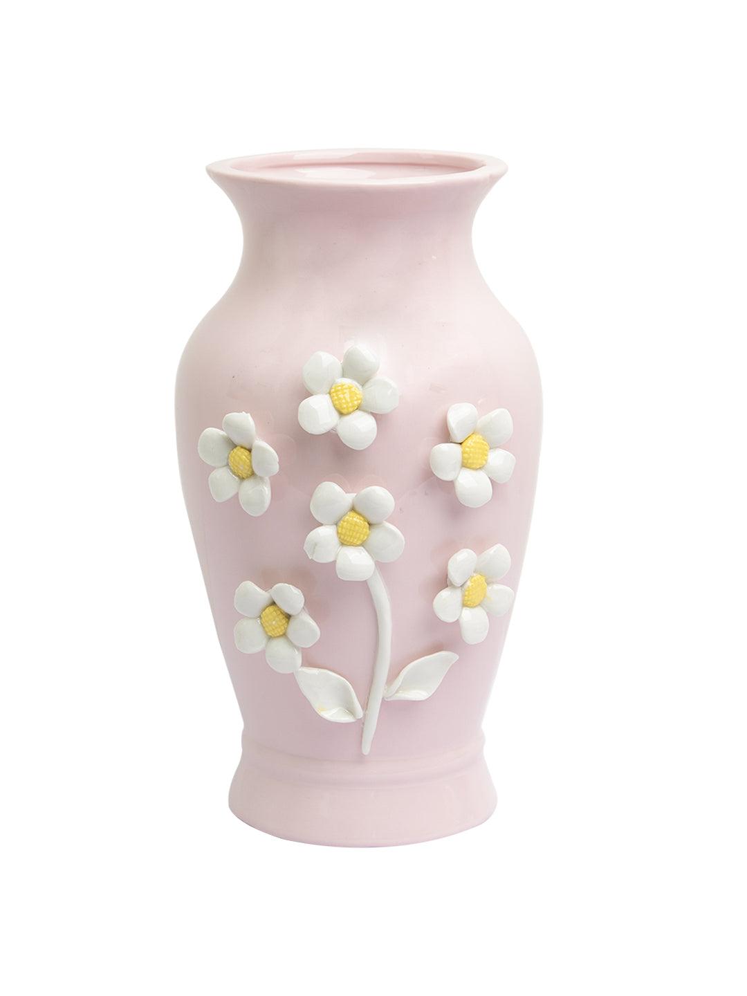 Pear Shape Pink Ceramic Vase with Lily Flowers - MARKET 99