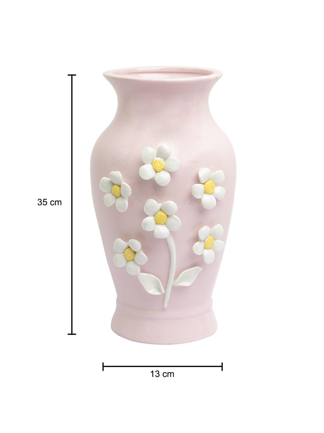 Pear Shape Pink Ceramic Vase with Lily Flowers - MARKET 99