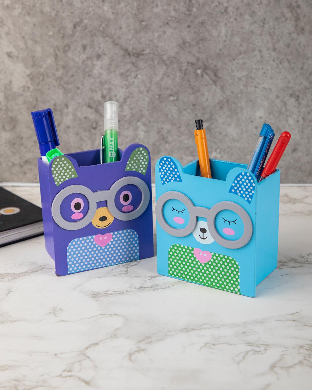 Pen Pot, Animal Design, Blue & Purple, MDF, Set of 2 - MARKET 99