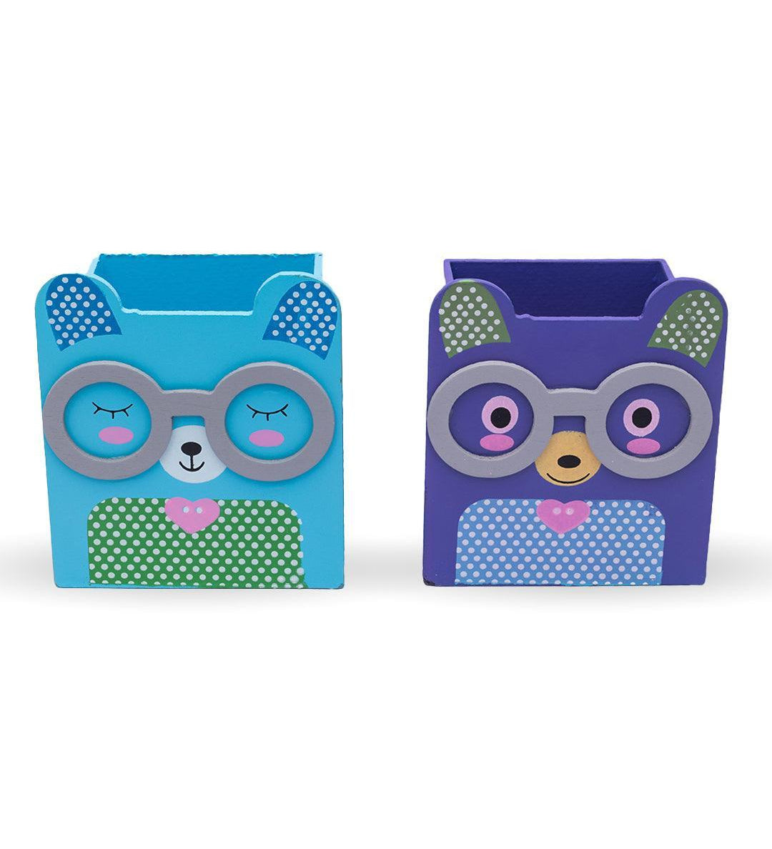 Pen Pot, Animal Design, Blue & Purple, MDF, Set of 2 - MARKET 99