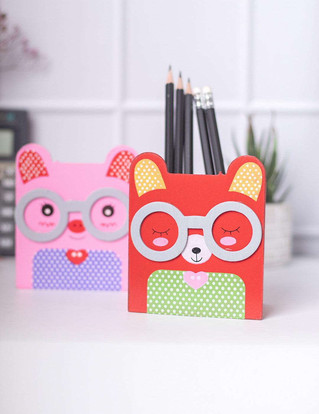 Pen Pot, Animal Design, Pink & Red, MDF, Set of 2 - MARKET 99