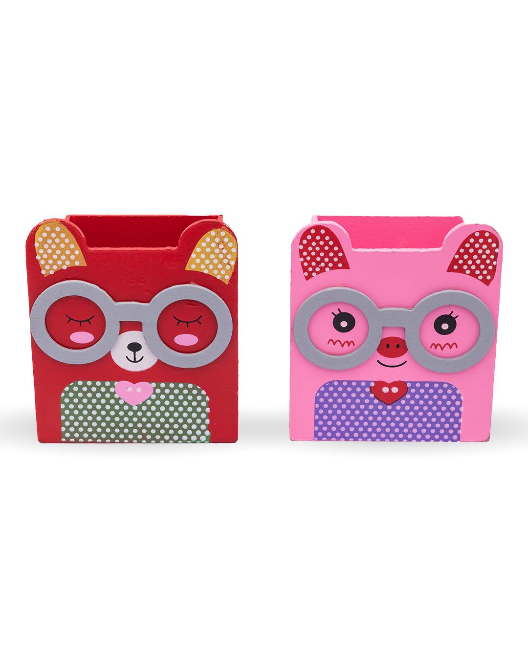 Pen Pot, Animal Design, Pink & Red, MDF, Set of 2 - MARKET 99