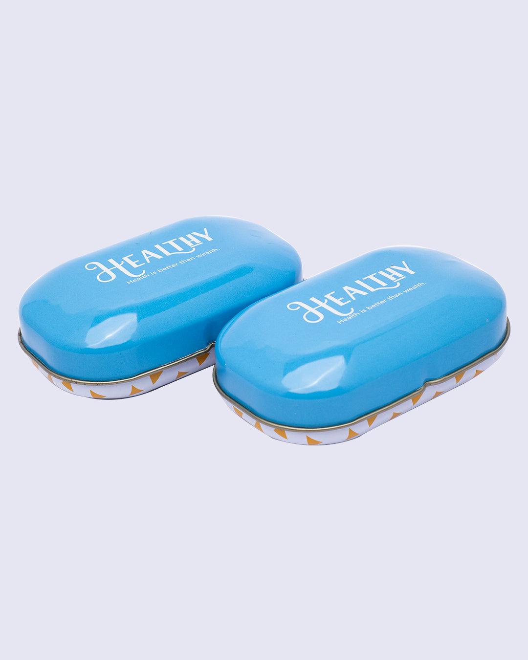 Pill Box, Pill Storage Box, Light Blue, Tin, Set of 2 - MARKET 99
