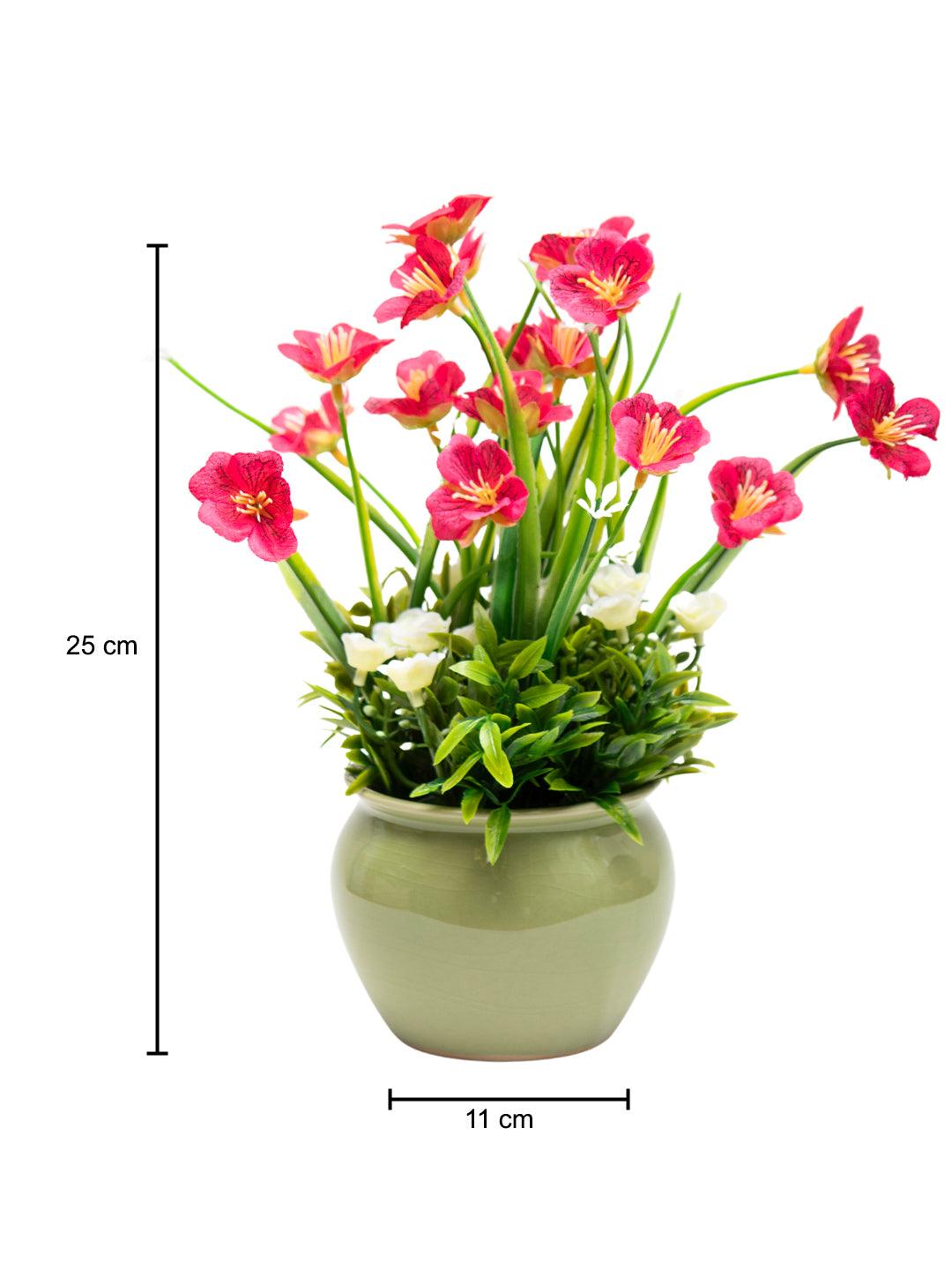 Pink Artificial Flower with With Cream Pot - MARKET 99