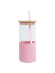 Pink Borosilicate Glass Sipper With Straw - 350 Ml