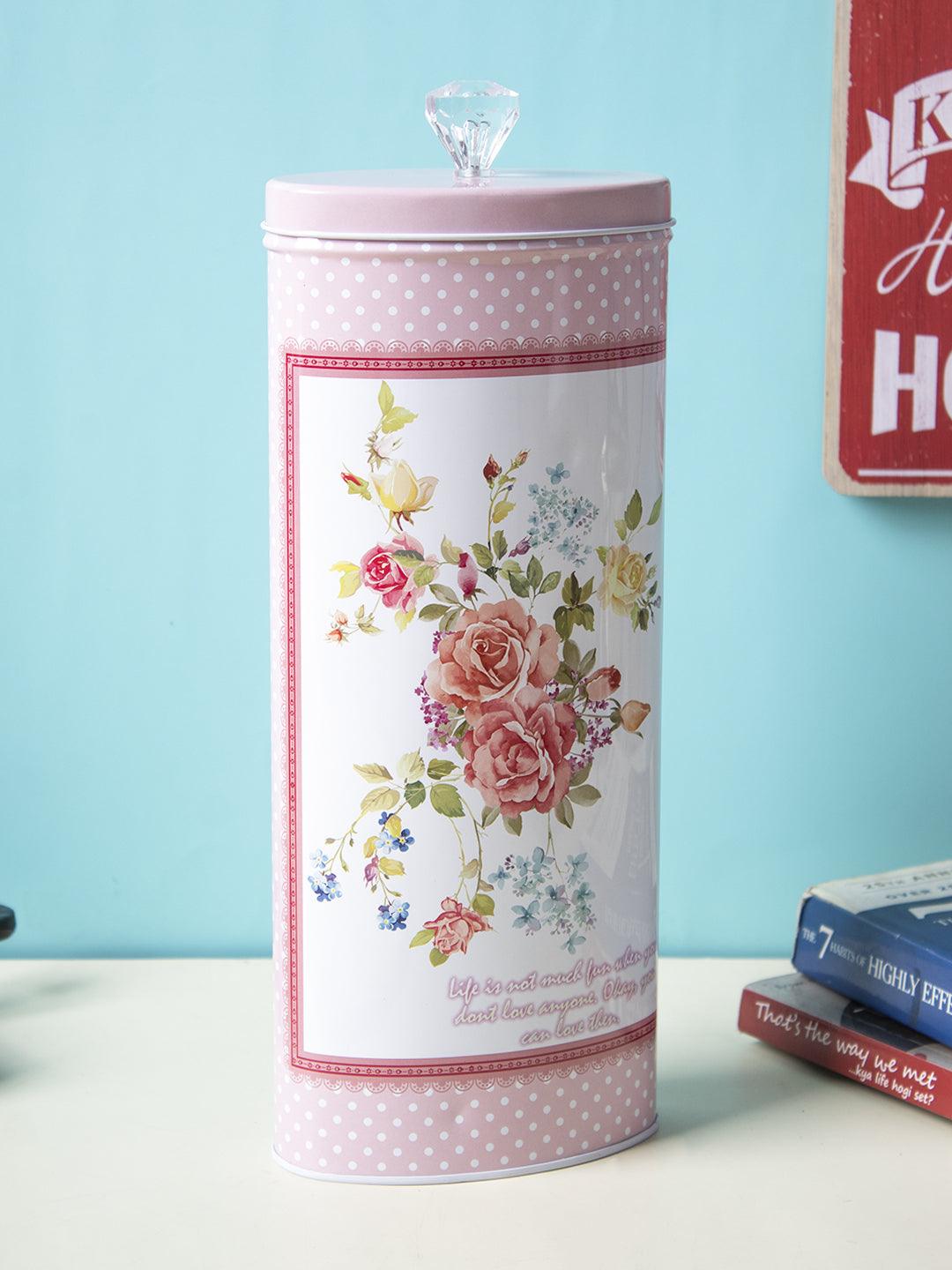 Pink Dry Food Storage Cansister With Lid - Floral Prints
