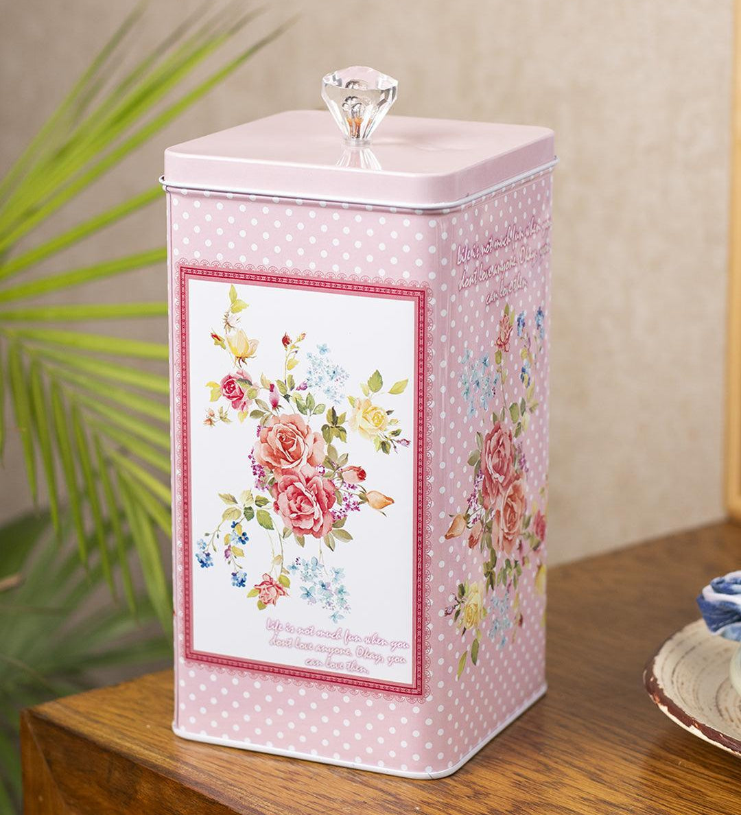Pink Floral Print Kitchen Storage Tin Box - MARKET 99