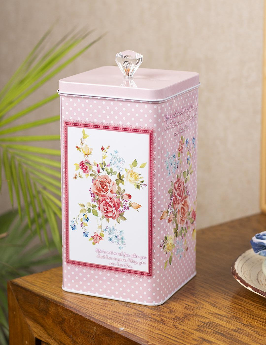 Pink Floral Print Kitchen Storage Tin Box - MARKET 99