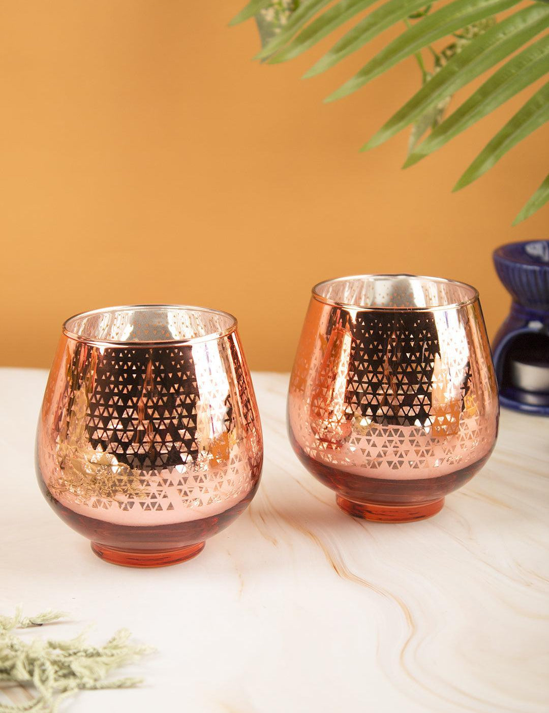 Pink Glass Tealight Candle Holders Pack Of 2 Pcs - MARKET 99