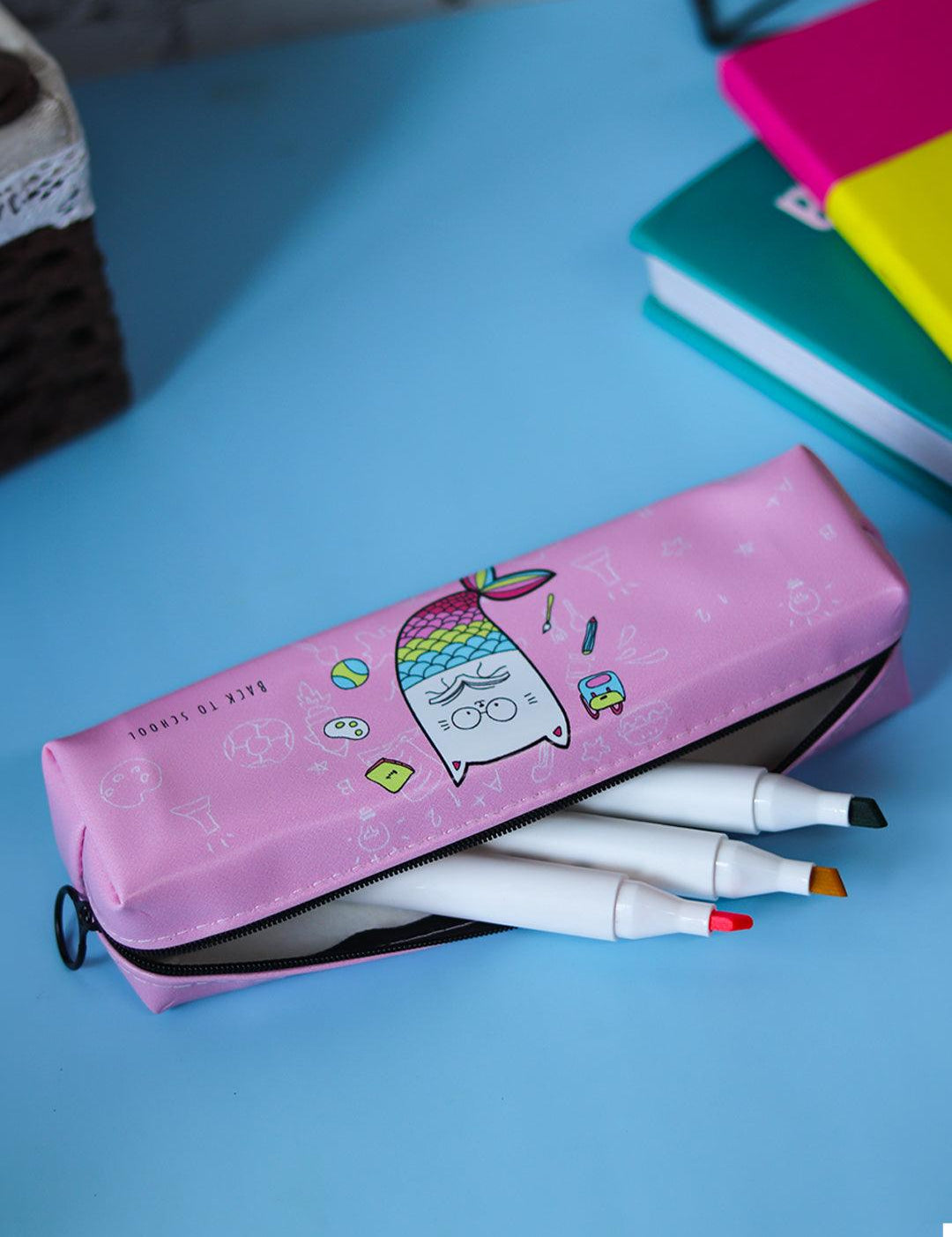 Pink Pencil Pouch - Fish Print - MARKET 99