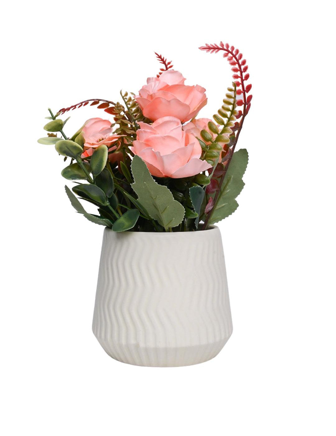 Pink Rose Fake Flowers With Ivory Pot - MARKET 99