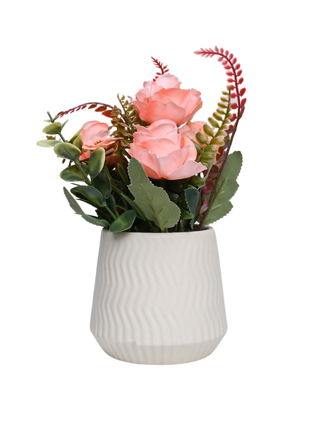 Pink Rose Fake Flowers With Ivory Pot - MARKET 99