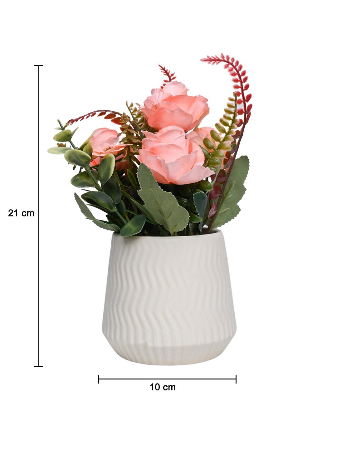 Pink Rose Fake Flowers With Ivory Pot - MARKET 99