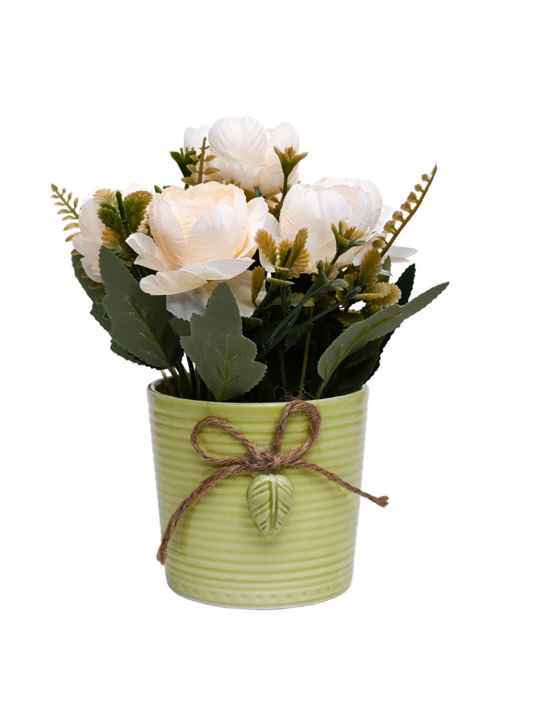 Pink Rose Fake Flowers With Light Green Pot - MARKET 99