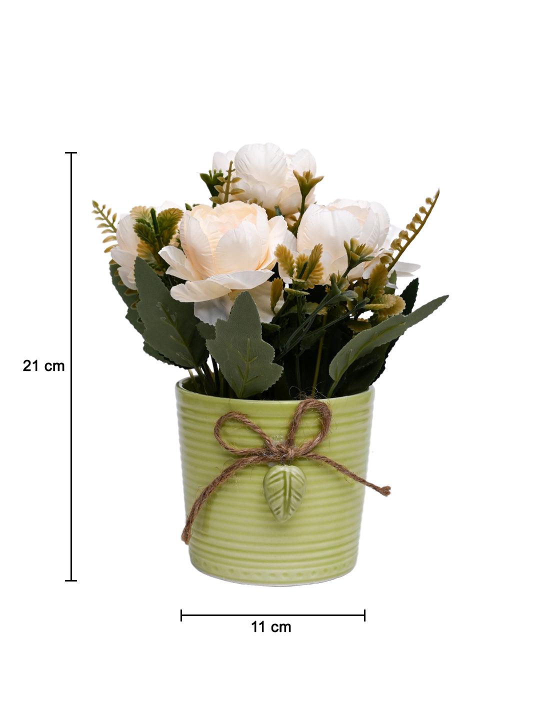 Pink Rose Fake Flowers With Light Green Pot - MARKET 99