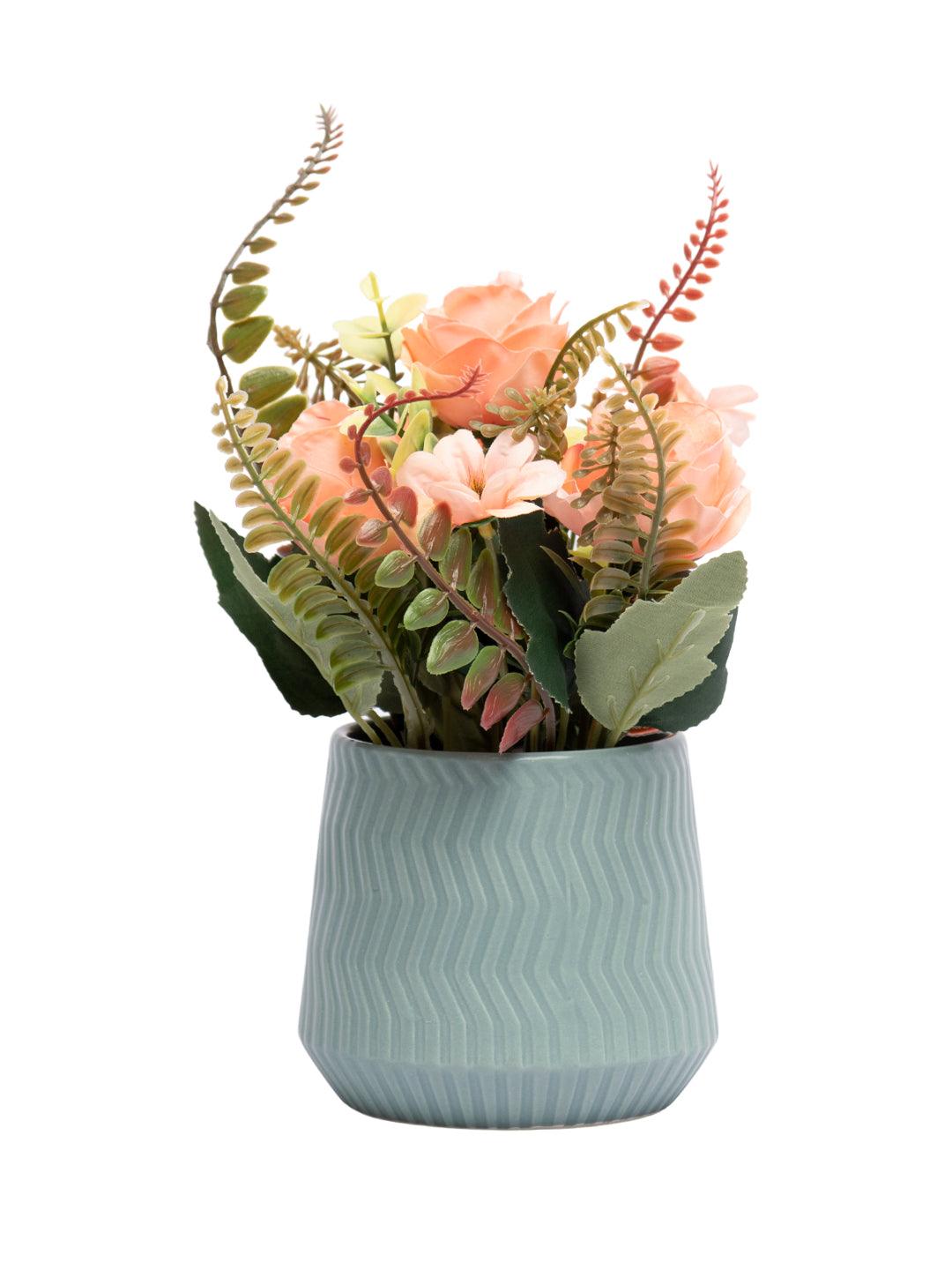 Pink Rose Flowers With Turquoise Pot - MARKET 99