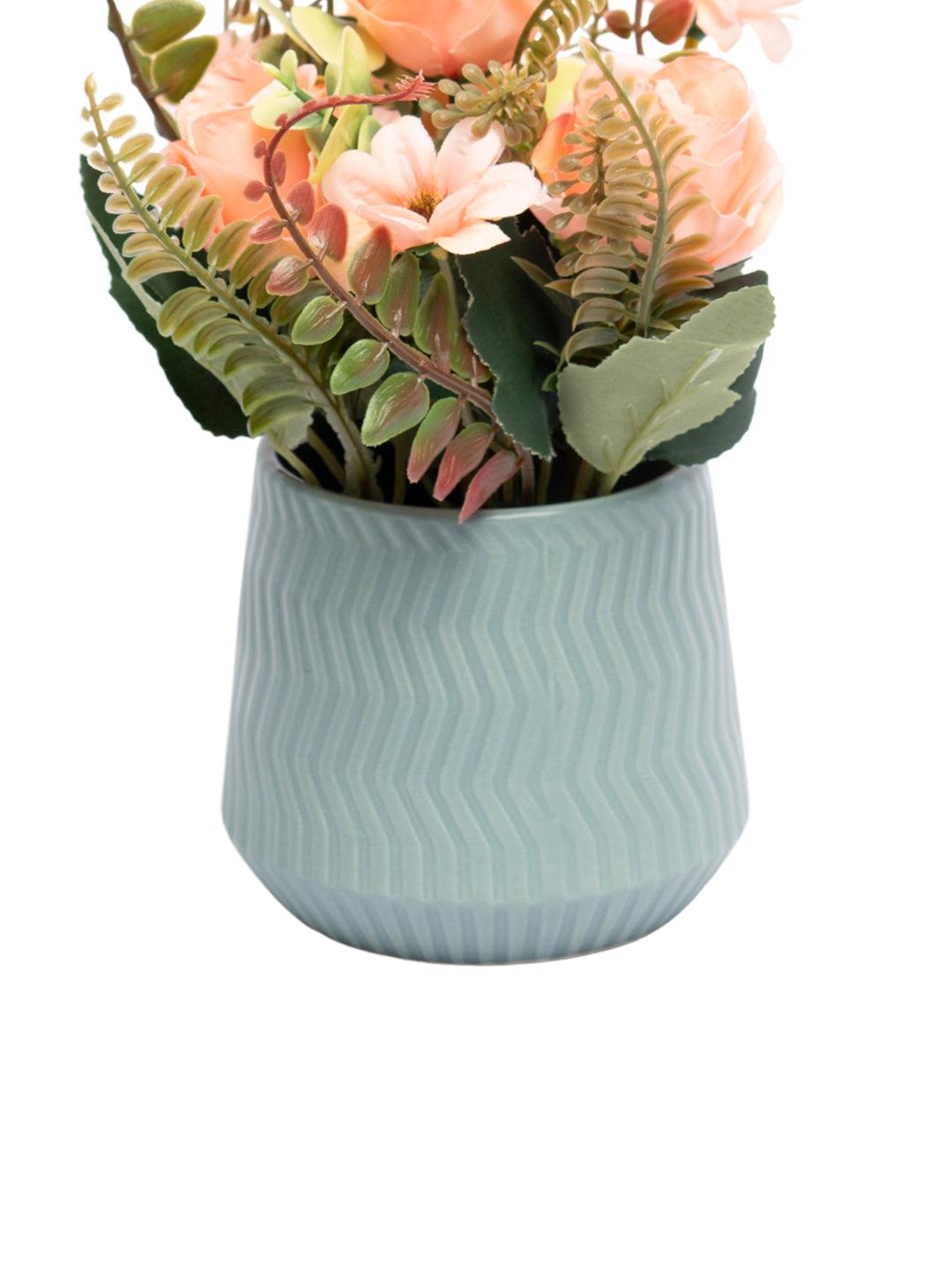 Pink Rose Flowers With Turquoise Pot - MARKET 99