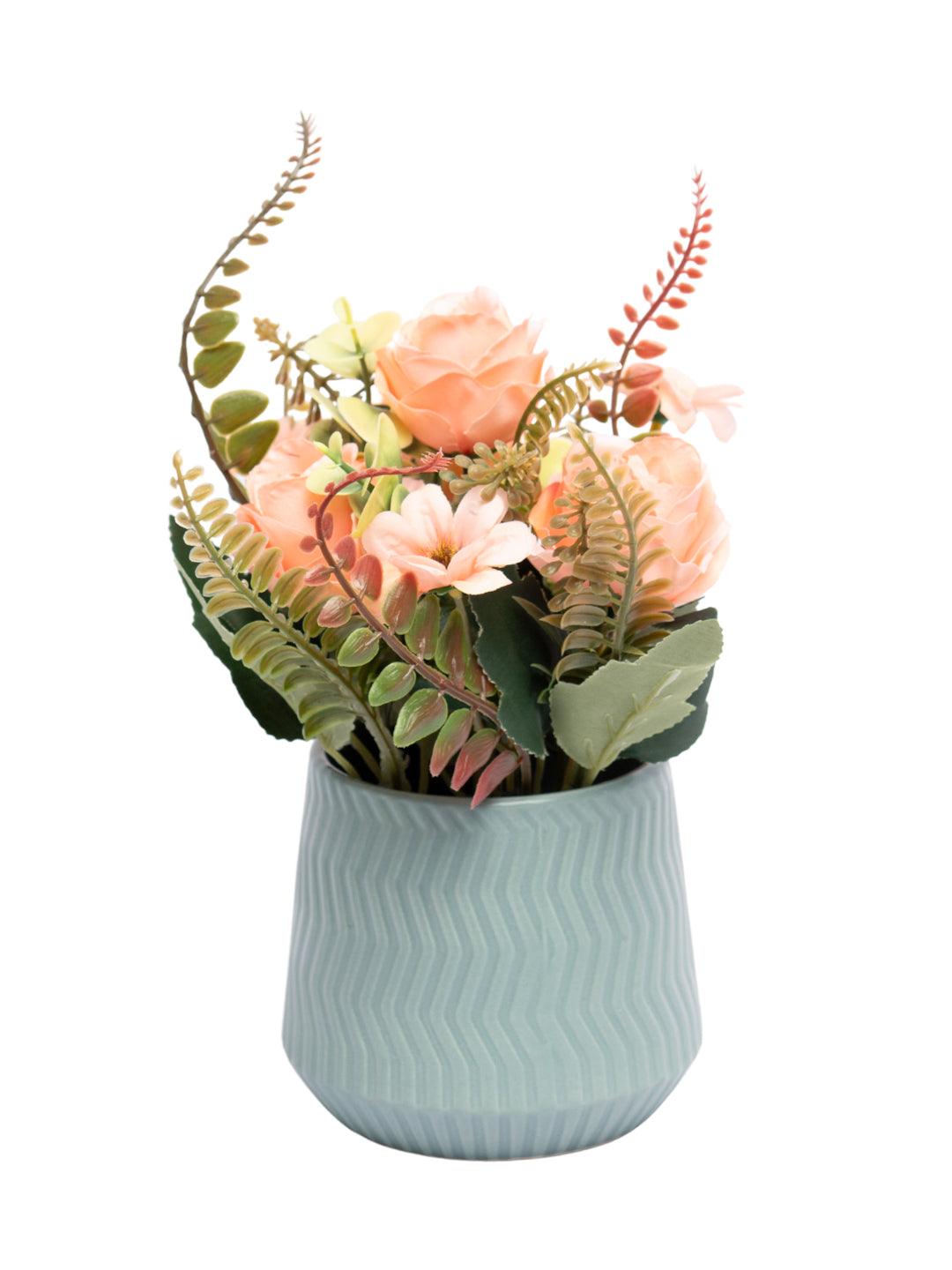 Pink Rose Flowers With Turquoise Pot - MARKET 99