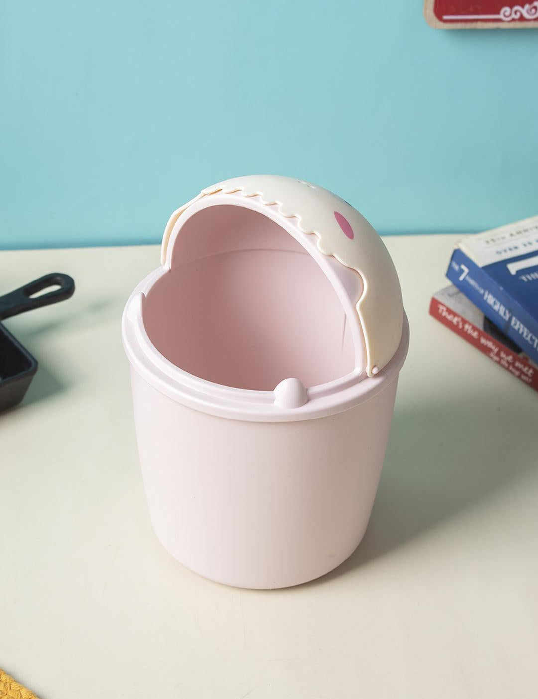 Pink Tabletop Dustbin With Animated Character Lid