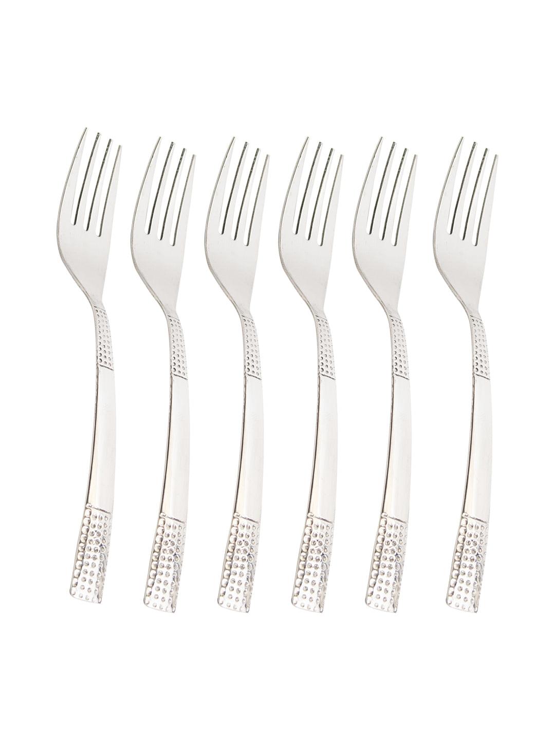 Pinti Dot Steel Tableware Cutlery Set Of 18 Pcs With Stand in Silver Colour - MARKET 99