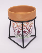 Planter, Plant Pot, Tribal Print, with Metal Stand, Multicolour, Teracotta - MARKET 99