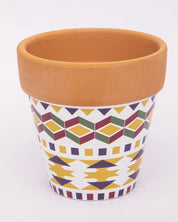 Planter, Plant Pot, Tribal Print, with Metal Stand, Multicolour, Teracotta - MARKET 99