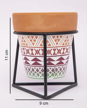 Planter, Plant Pot, Tribal Print, with Metal Stand, Multicolour, Teracotta - MARKET 99