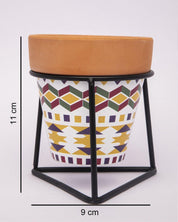 Planter, Plant Pot, Tribal Print, with Metal Stand, Multicolour, Teracotta - MARKET 99