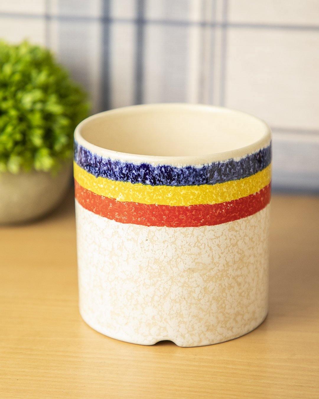 Planter, Three Stripe Design, Multicolour, Ceramic - MARKET 99