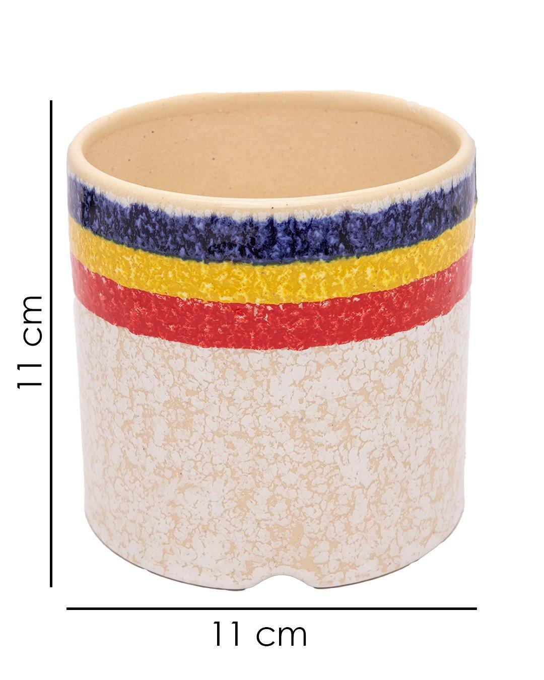 Planter, Three Stripe Design, Multicolour, Ceramic - MARKET 99