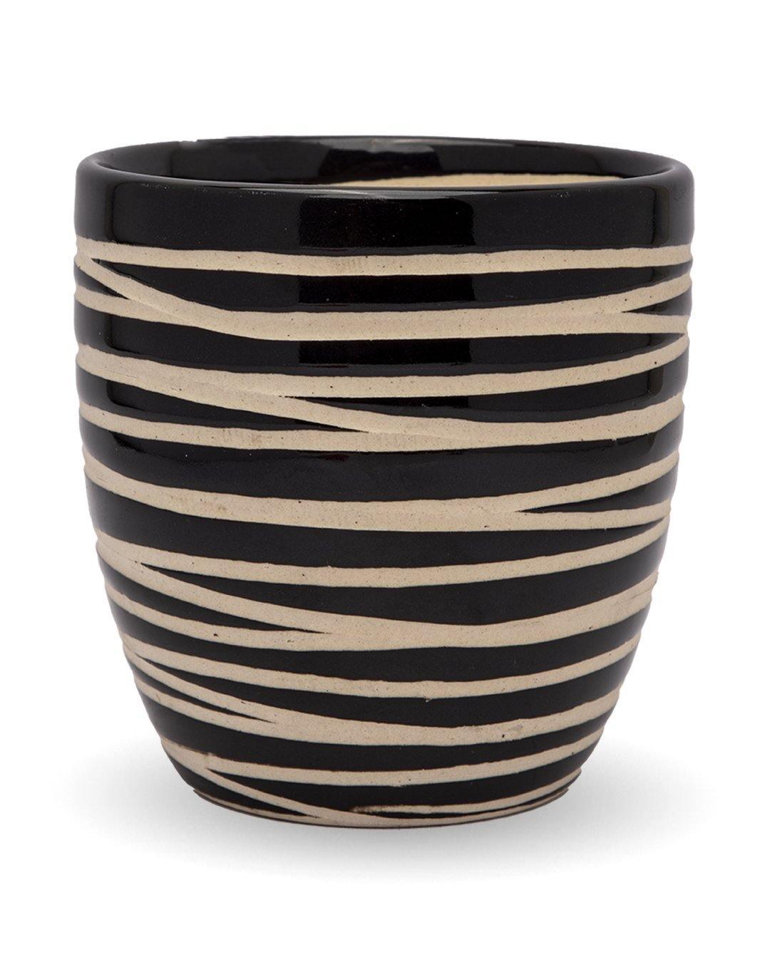 Planter, Zig Zag Design, Black, Ceramic - MARKET 99