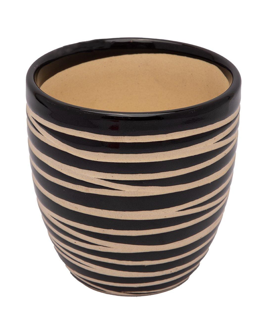 Planter, Zig Zag Design, Black, Ceramic - MARKET 99