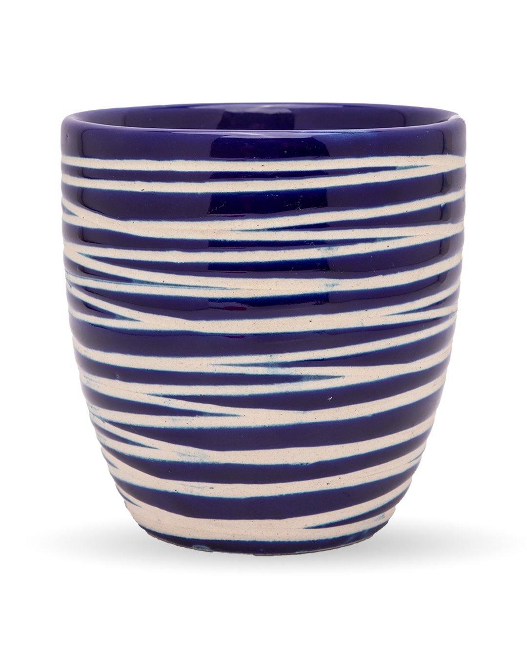 Planter, Zig Zag Design, Blue, Ceramic - MARKET 99