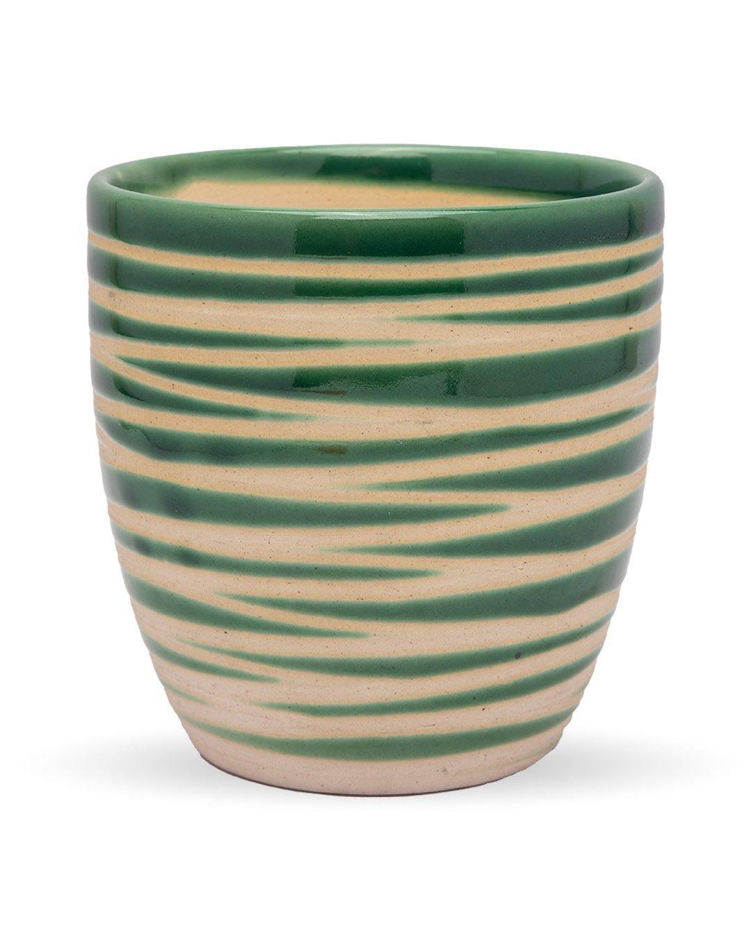 Planter, Zig Zag Design, Green, Ceramic - MARKET 99