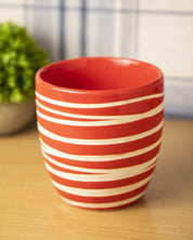 Planter, Zig Zag Design, Red, Ceramic - MARKET 99