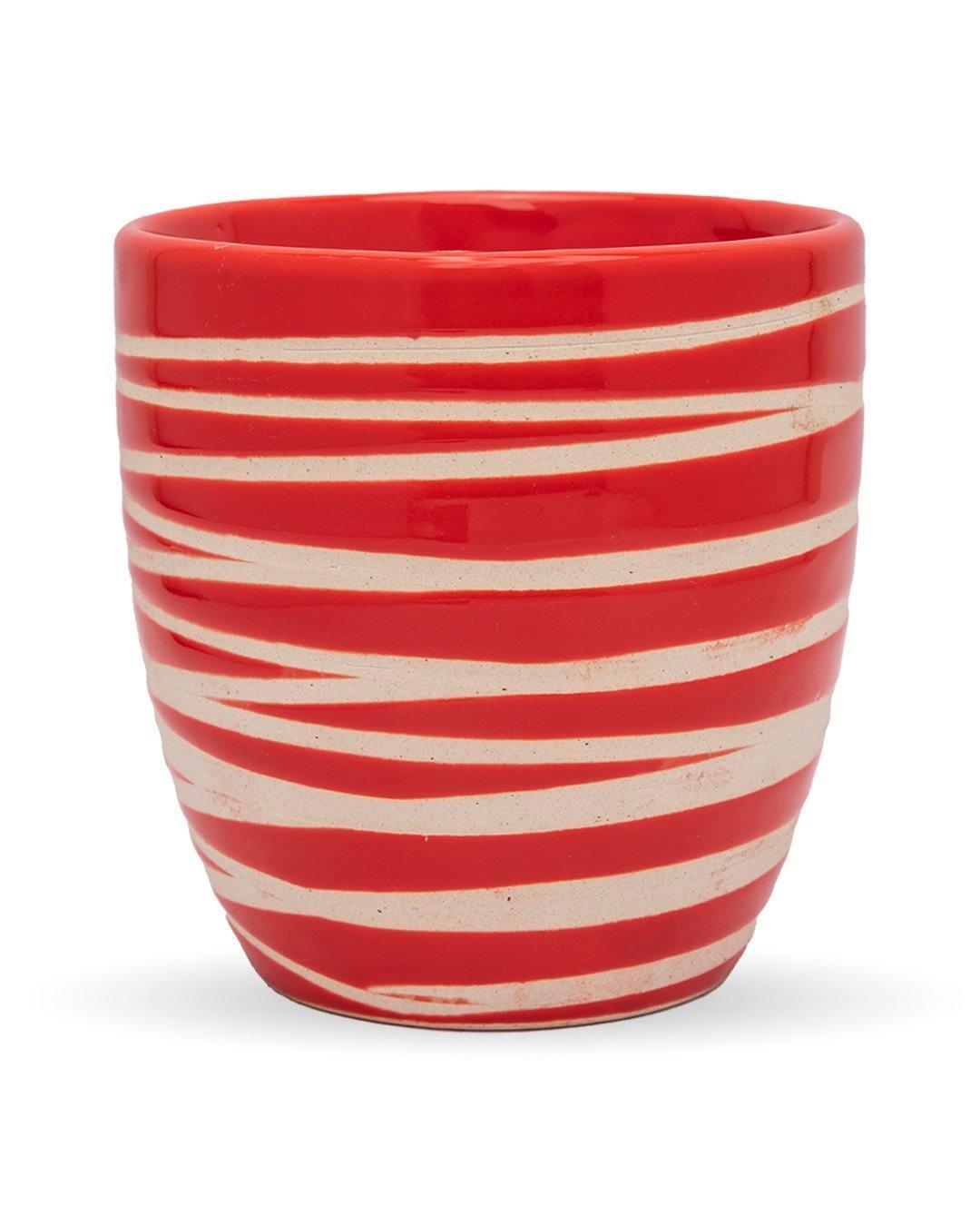 Planter, Zig Zag Design, Red, Ceramic - MARKET 99