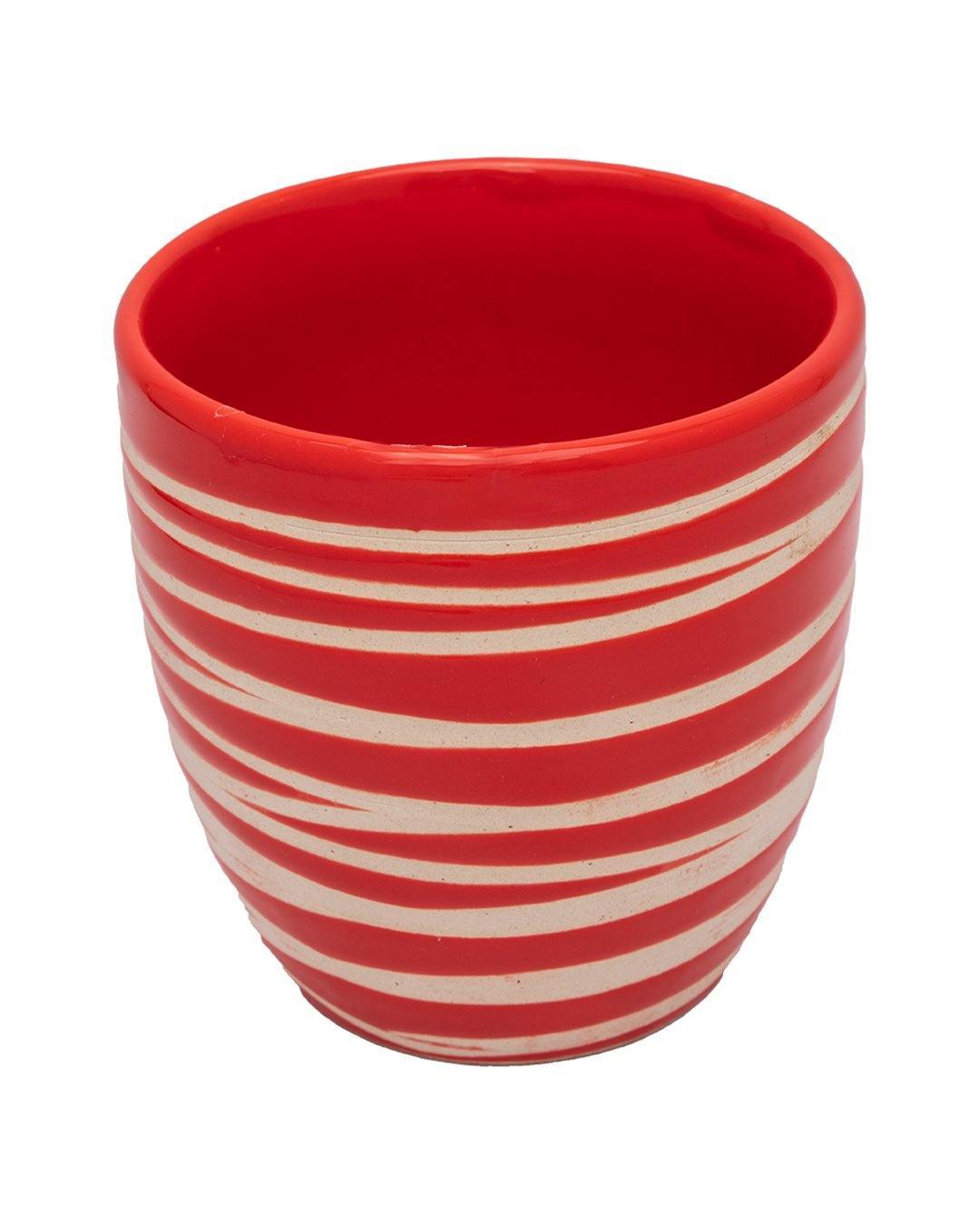 Planter, Zig Zag Design, Red, Ceramic - MARKET 99