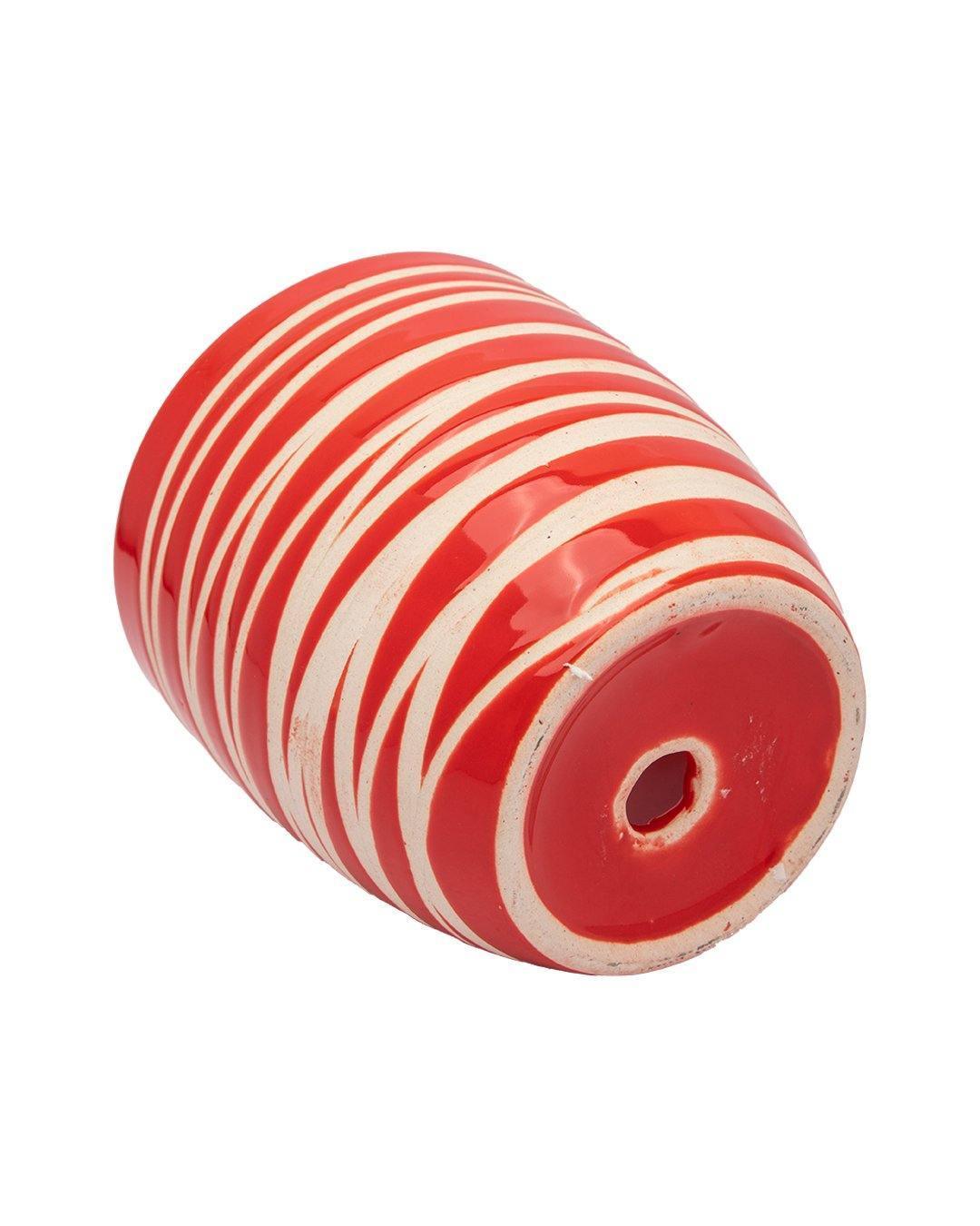 Planter, Zig Zag Design, Red, Ceramic - MARKET 99